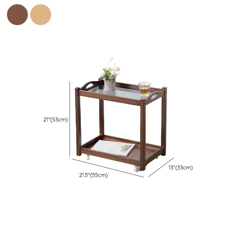 Contemporary Solid Wood 4 Legs Square Double Tier Accent Side Table