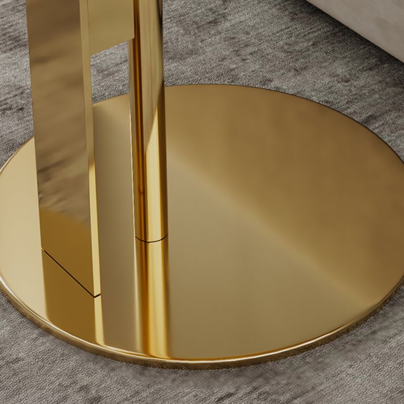 Glam C-shape Side Table Round Stone Top Sofa Side Accent Table