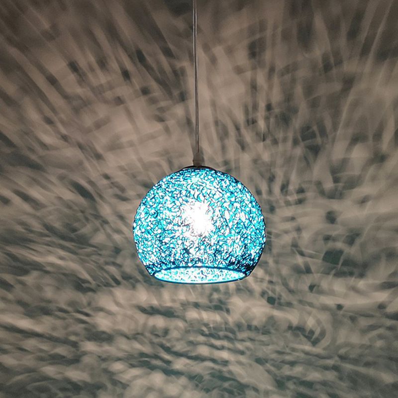Aluminum Wire Spherical Pendant Macaron Style 1-Light Suspended Lighting Fixture