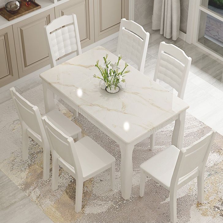 Set da pranzo in marmo in stile contemporaneo con tavolo fisso bianco e base a 4 gambe per uso domestico