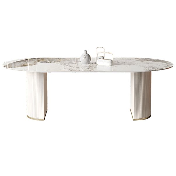 Mesa de comedor de lujo tradicional con muebles de pedestal doble ovalado para el hogar