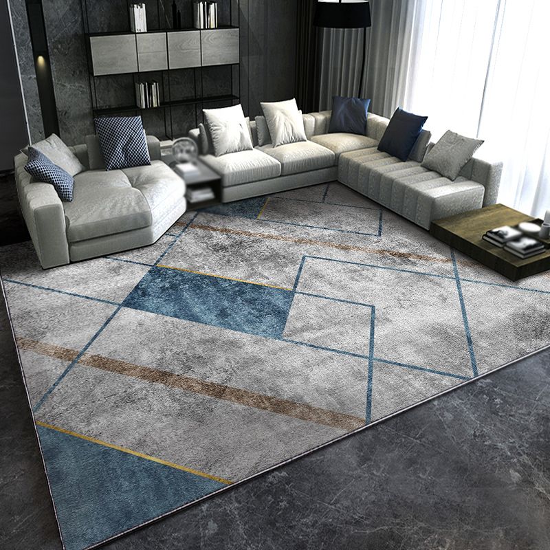 Chic Grey Carpet Modern Geometric Pattern Rug Polyester Stain Resistant Area Rug for Drawing Room