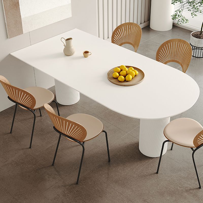 White Oval Dining Table Stone Top Dining Table with Double Pedestal