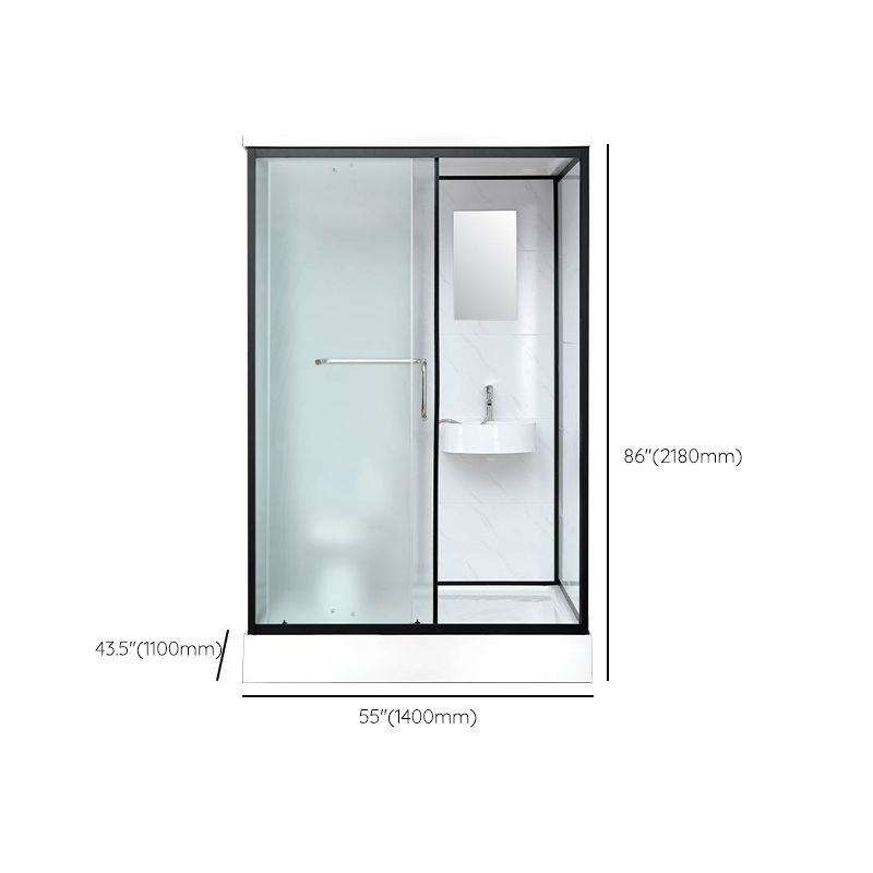 Single Sliding Rectangle Shower Kit White Frosted Shower Stall with Shower Tray