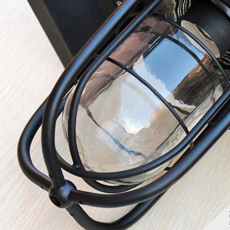 Semplice illuminazione a parete in stile industriale in vetro sconce in nero