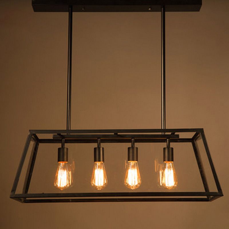 Island Pendant Light Traditional-Style Dinning Room Island Light Fixture with Linear Glass Shade in Black