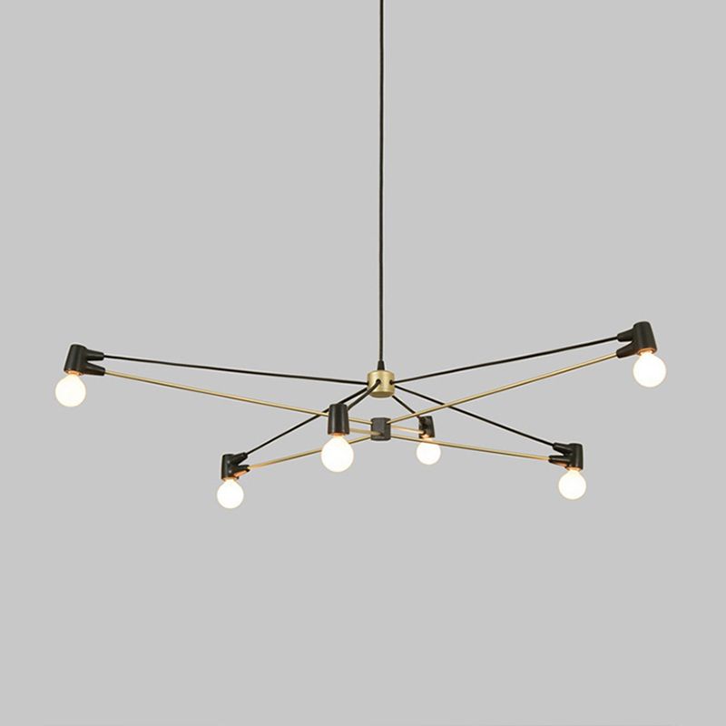 Ligne de croisement minimaliste suspension d'éclairage de la lampe de lustre de salon métallique à 6 balles en noir