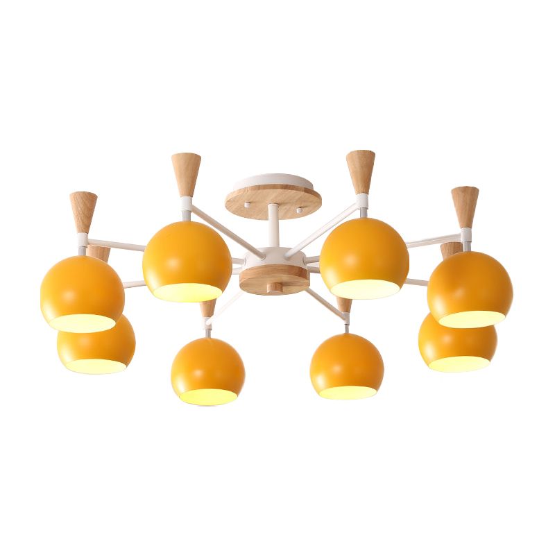 Macaron 3/6/8-Light Ceiling Lamp with Acrylic Shade Pink/Yellow/Blue Dome Semi Flush Pendant