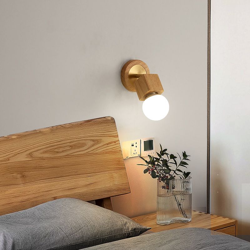 Nordic Style Wooden Wall Light Rectangle Shape Wall Lamp for Living Room