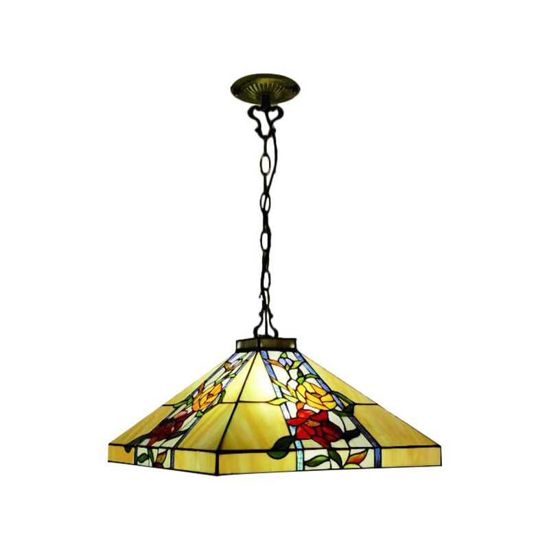 Lustre en bronze en verre coupé à la main effilée 3 lumières Méditerranée suspendue suspendue pour la salle à manger