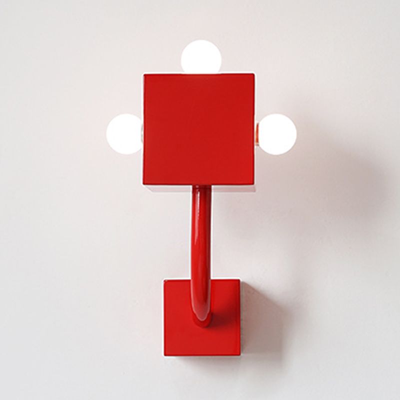 Modern Sconce Light Geometric Metal 3 Lights Wall Lamp in Red