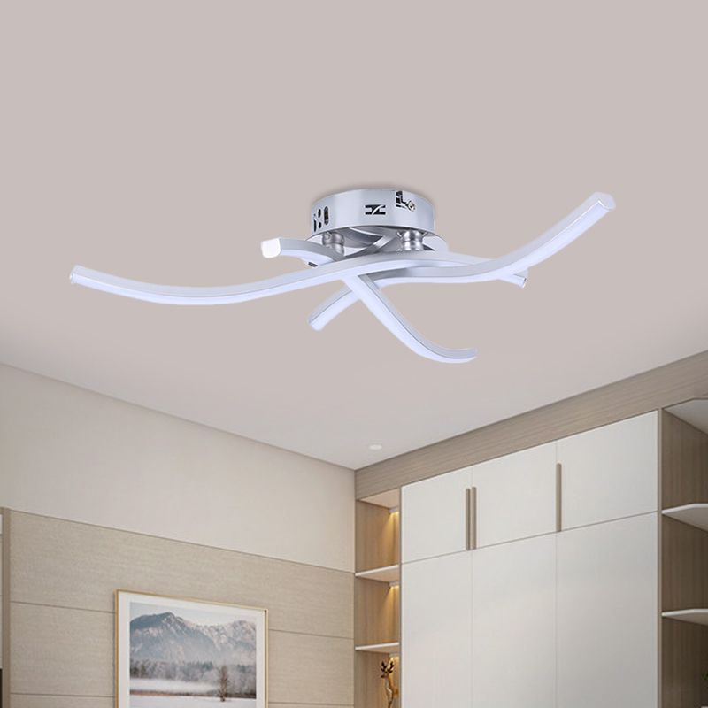 Crossing Wave Semi Flush Ceiling Light Modern Metallic LED Silver Flushmount Lamp in Warm/White Light