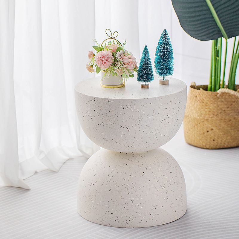 Double Semicircle Shape Side End Snack Table White Cement Corner Table