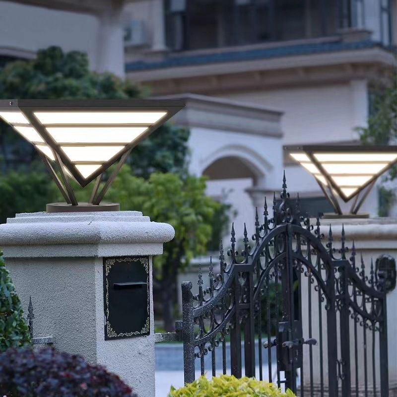 Cone Shape Metal Solar Pillar Lamp Modern 1 Light Outdoor Waterproof Light in Black