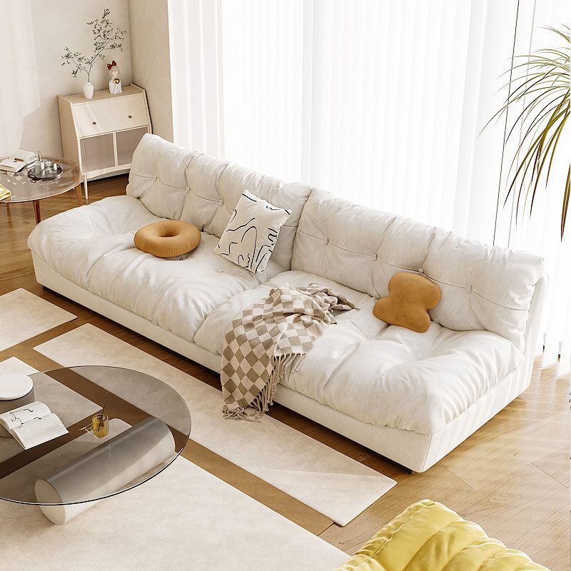 Modern Sewn Pillow Back Settee in Beige/Orange Stain Resistant Sofa