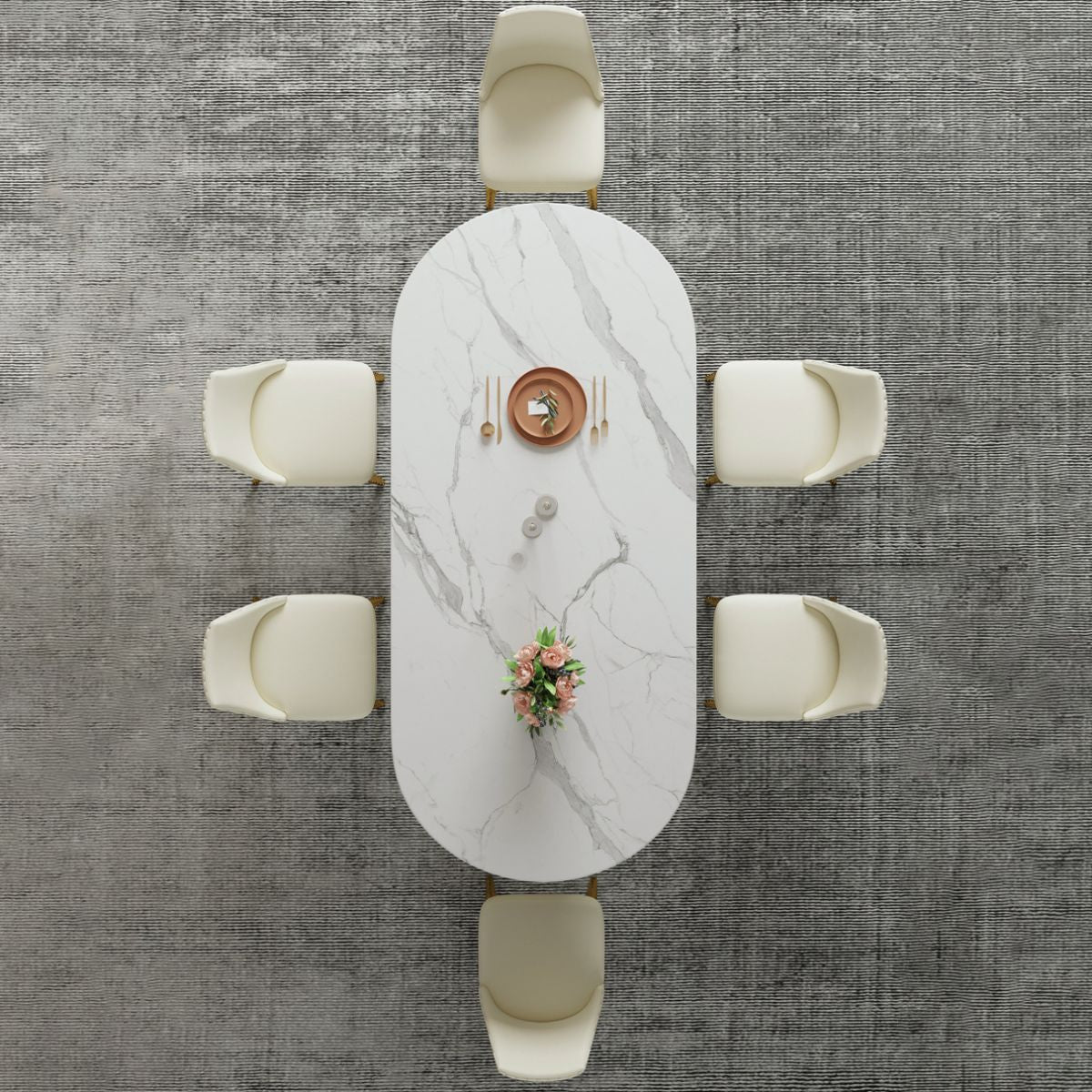 Sintered Stone Top Dining Table Oval Table with Metal Base and Double Pedestal