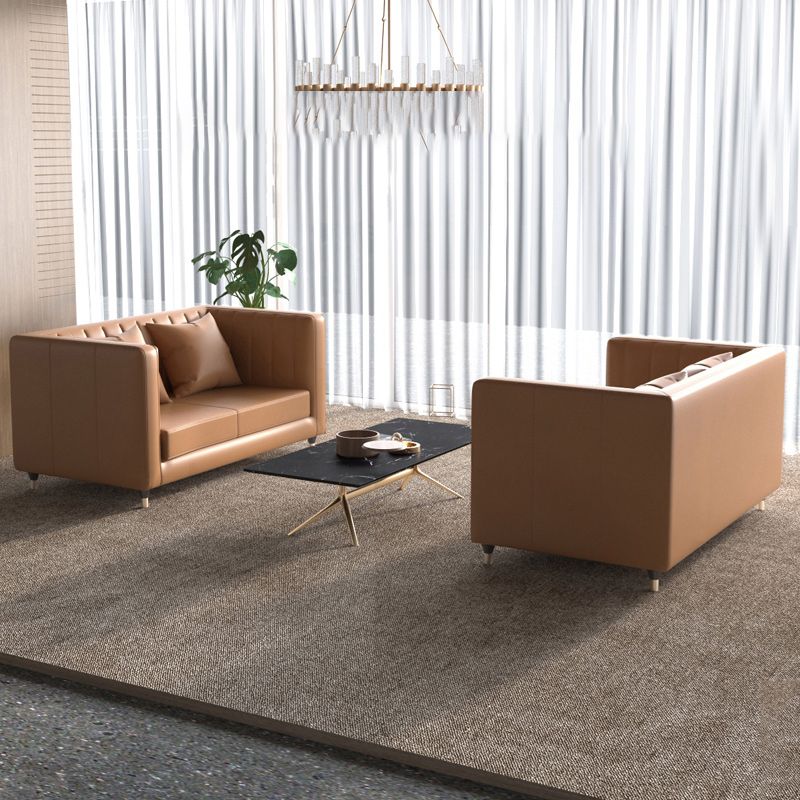Genuine Leather Tuxedo Arm Sofa 33.46" Wide Contemporary Sofa, Brown