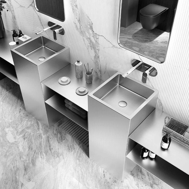 Contemporary Round Wash Stand Stainless Steel Metal Undermount Bathroom Sink