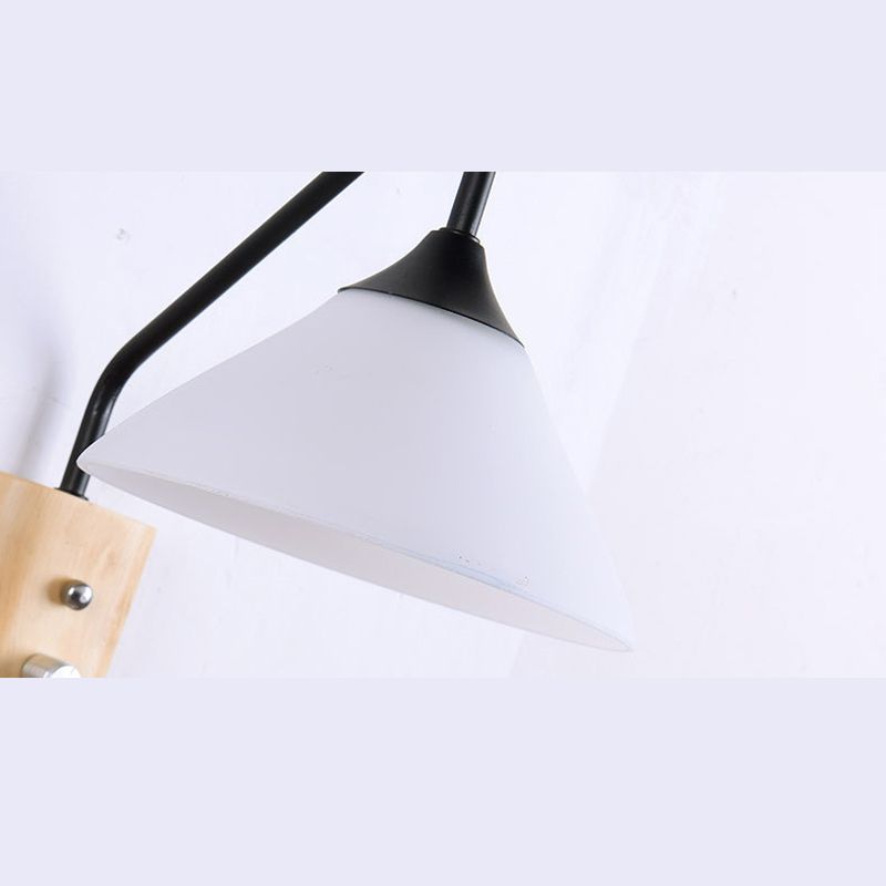 11.8" H Glass Cone Shade Simplicity Wooden Wall Lamp Metal Gooseneck Arm 1-Light Sconce Lights with Independent Switch