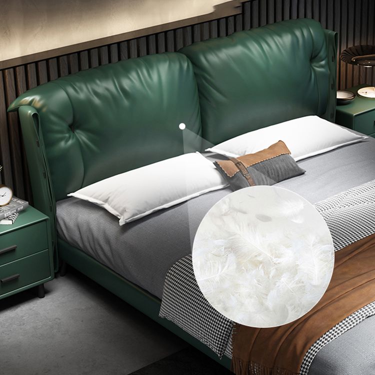 North European Wood and Genuine Leather with Upholstered Headboard