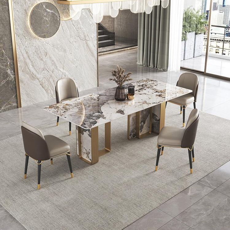 Traditional Luxury Double Pedestal Table Stainless Steel Base Rectangle Dinner Table