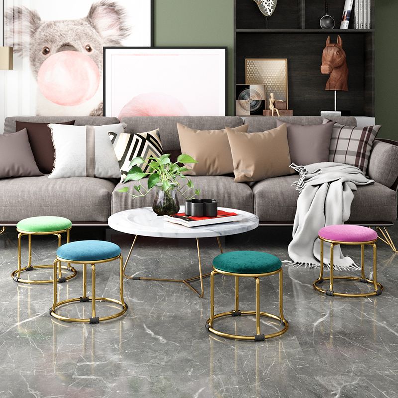 Scratch Resistant Round Standard Solid Color Cotton Ottoman for Living Room