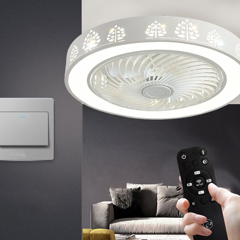 Schlafzimmer Lüfterleuchte Nordic White Semi Flush Deckenlampe mit Trommelmetallschatten