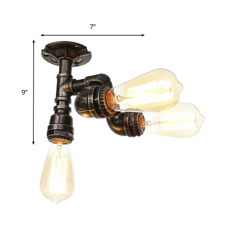 Water Pipe Metal Semi Flush Mount Vintage 3/4 Lights Indoor Ceiling Light Fixture in Antique Brass/Aged Silver/Antique Bronze