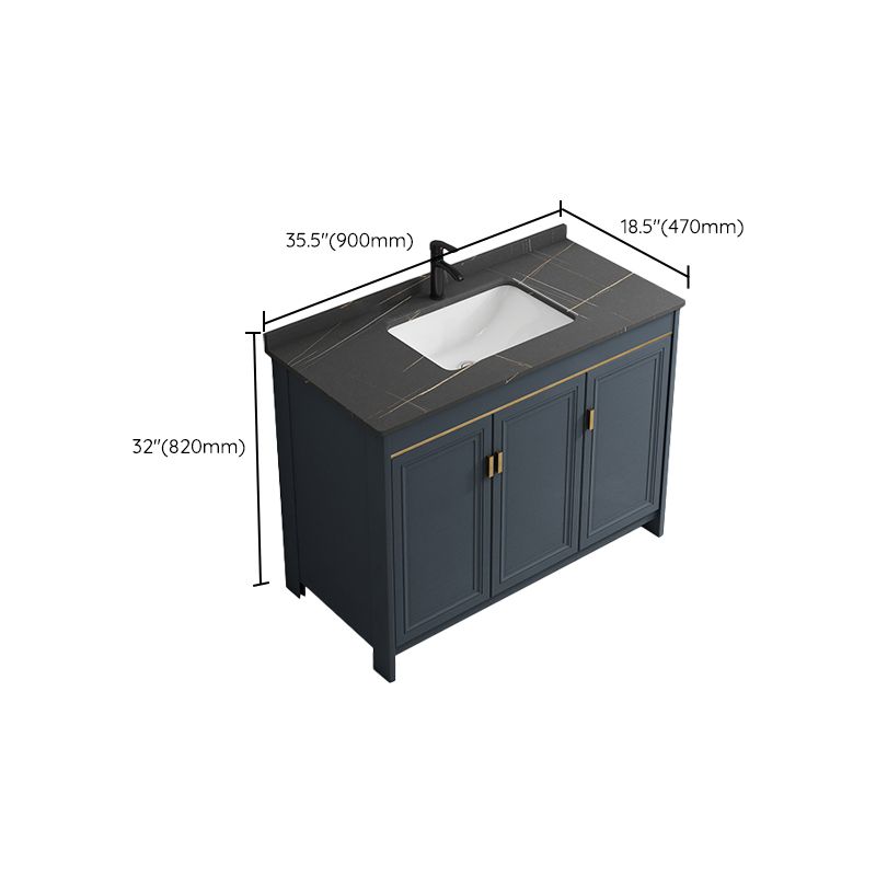 Blue Bathroom Vanity Metal Frame Single Sink Rectangle Mirror Bath Vanity with 2 Doors