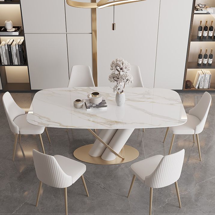 Modern Kitchen Dining Room Set Standard Height with Sintered Stone Top and Pedestal Base Table Set