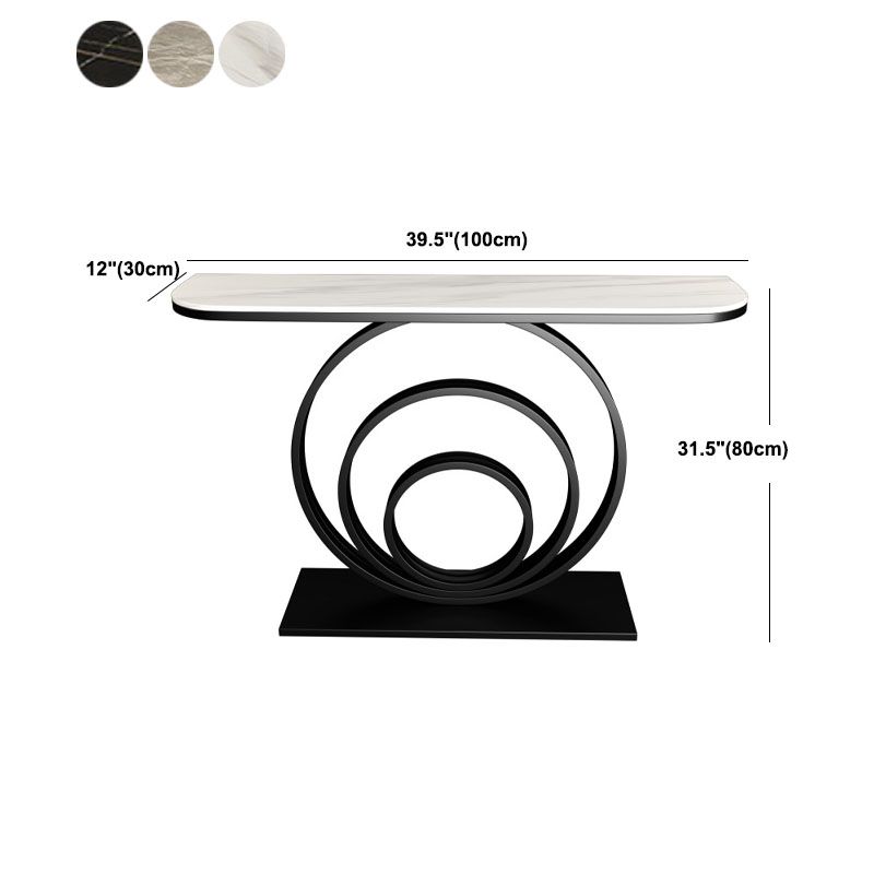 Modern Iron Console Sofa Table Half Moon Stone End Table for Hall