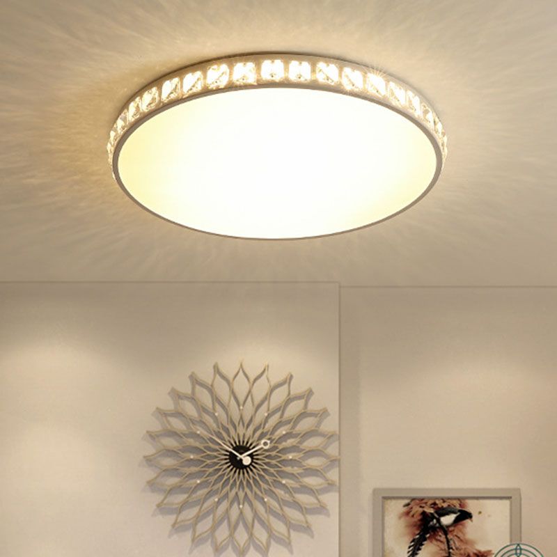 LED Bedroom Flush Mount Fixture Simplicity White Crystal Ceiling Lamp with Geometry Acrylic Shade