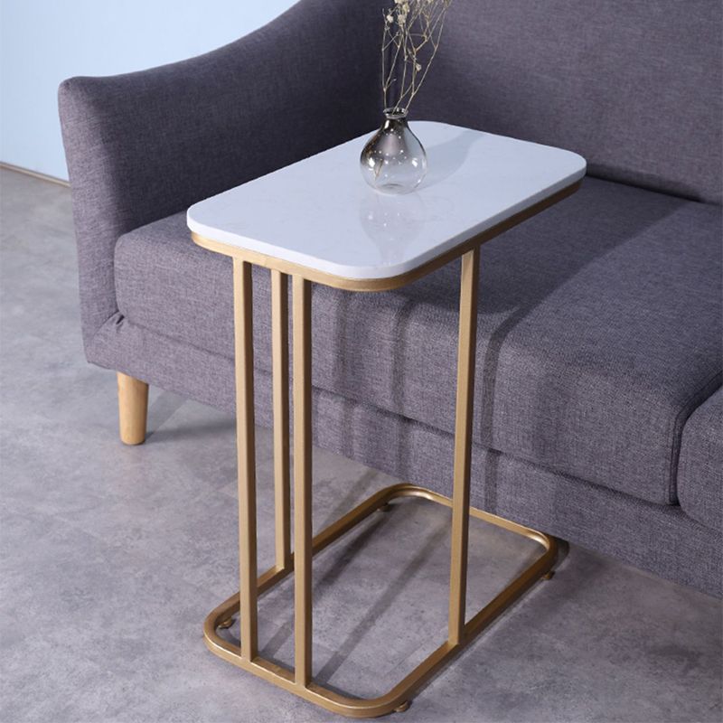 23.62" Tall Marble Top Side Accent Table Metal Frame End Table