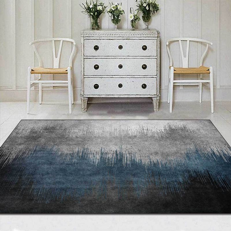 Unique Striped Ombre Print Rug Blue and Grey Simple Rug Polyester Washable Anti-Slip Backing Area Rug for Living Room