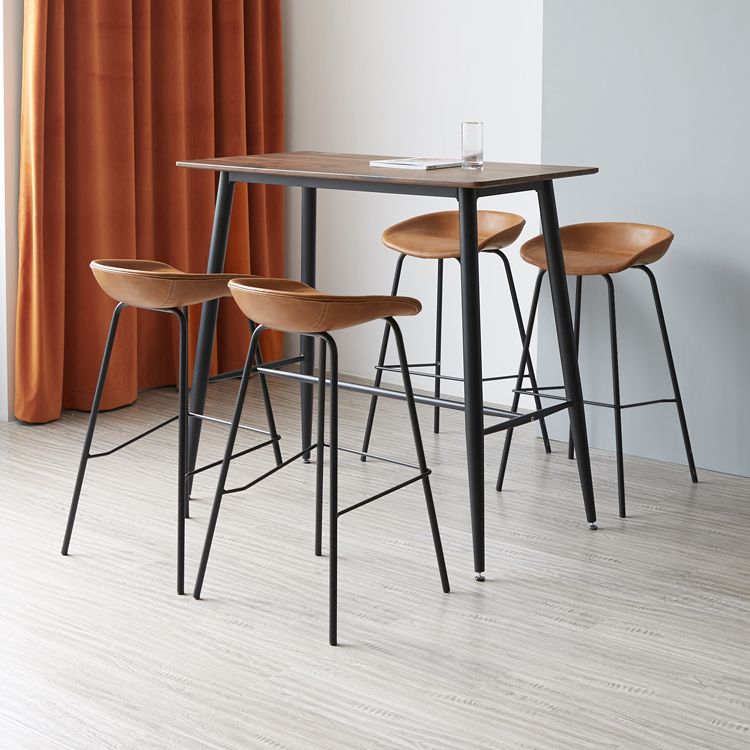 Contemporary Matte Finish Leather Barstool Low Back Home Stool