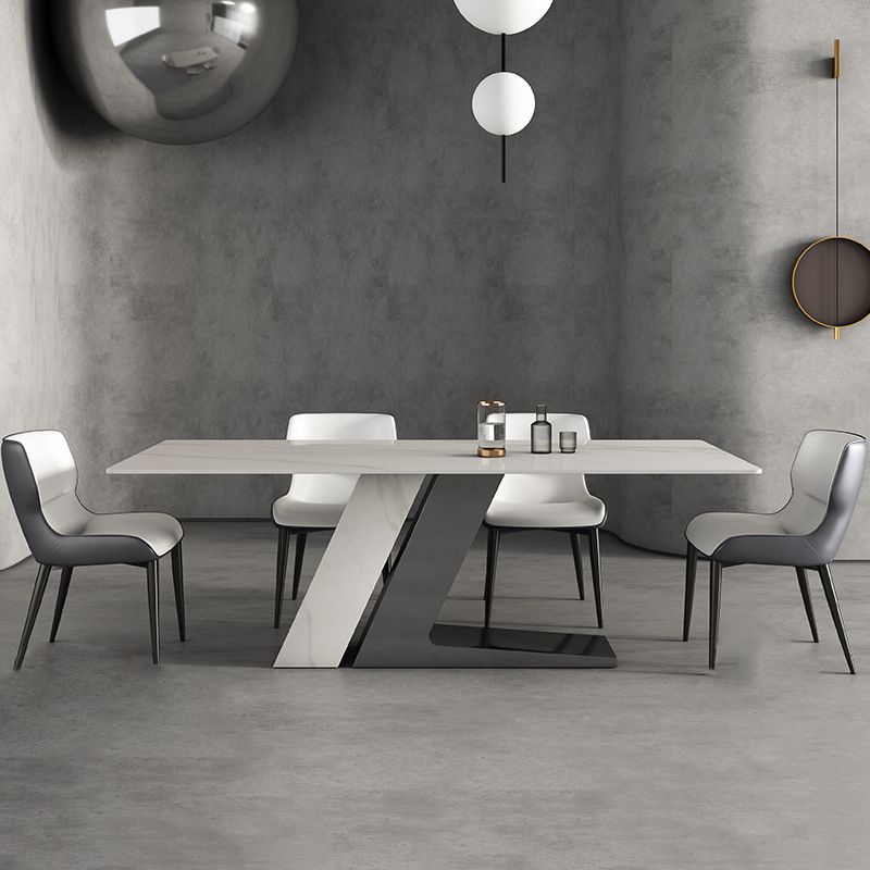 Designer Style 1/2/5/7 Pieces Sintered Stone Dining Set Rectangle White Table with Chairs
