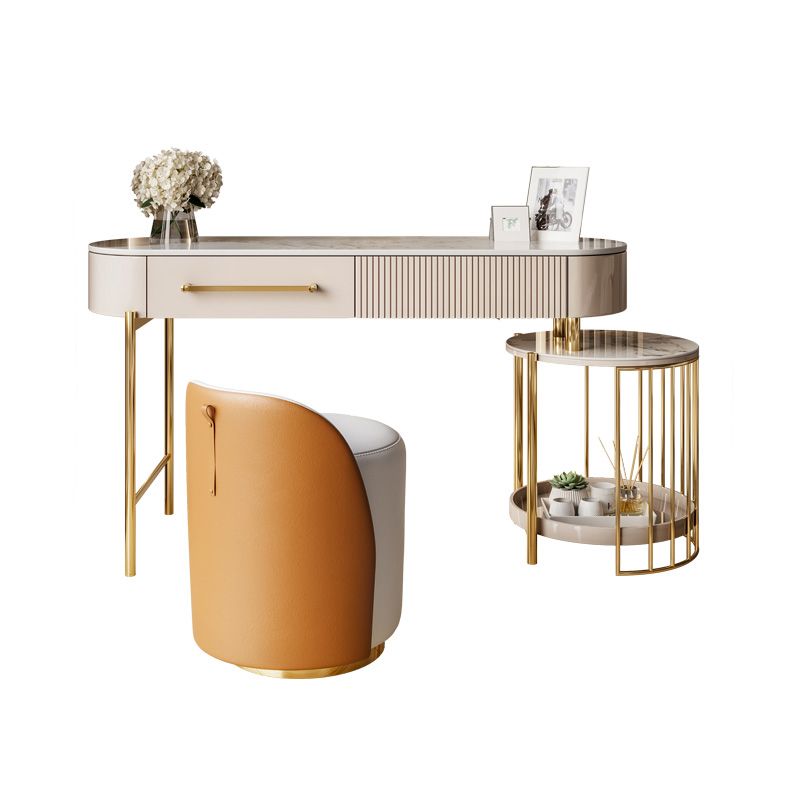 Luxurious Metal Vanity Set with Padded Stool in Beige Vanity