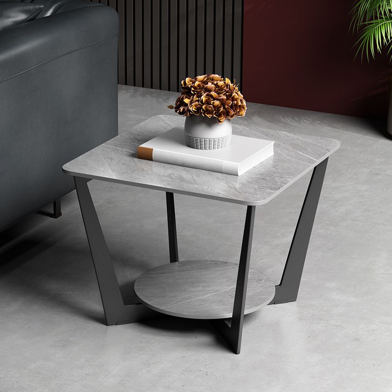 Contemporary Square Stone Top Sofa Side Accent Table for Living Room