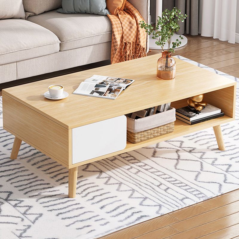 16.5"H Modern 4 Legs Wooden Base Rectangular Top Coffee Table with Storage
