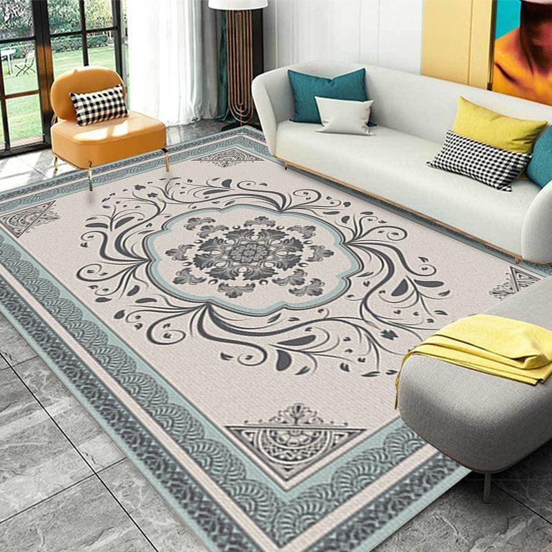 Traditional Medallion Pattern Carpet Polyester Area Rug Non-Slip Backing Area Carpet for Living Room