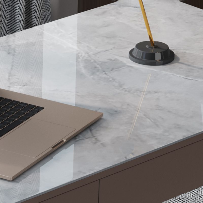 Modern Slate Top Office Desk Rectangle Writing Desk with 2 Drawers for Home