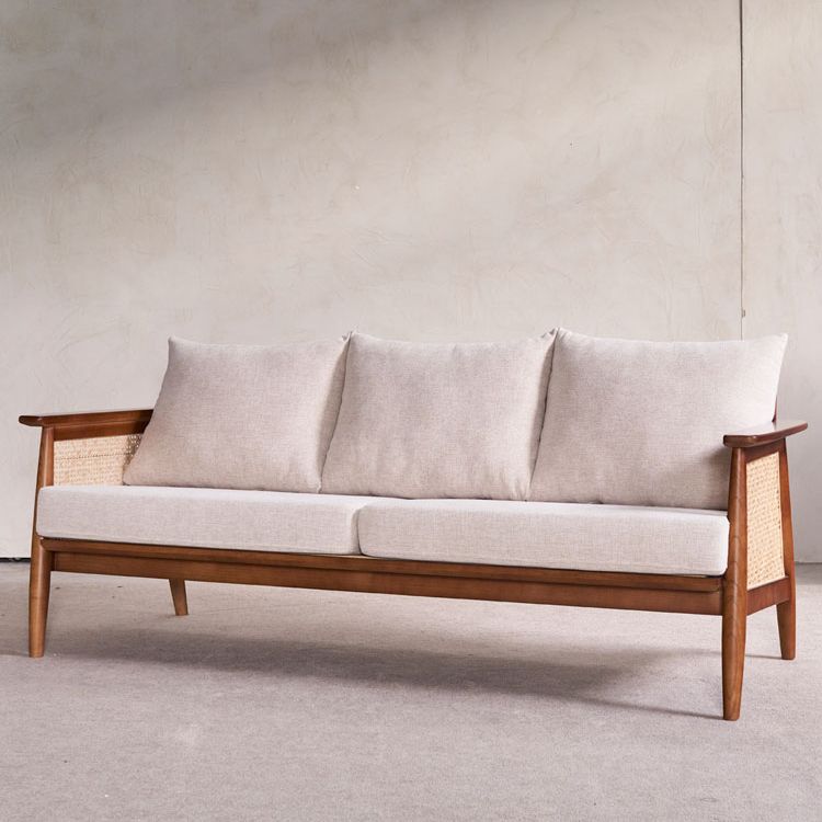 28.74" Wide Square Arm Sofa Solid Wood Sofa with Rattan Accent