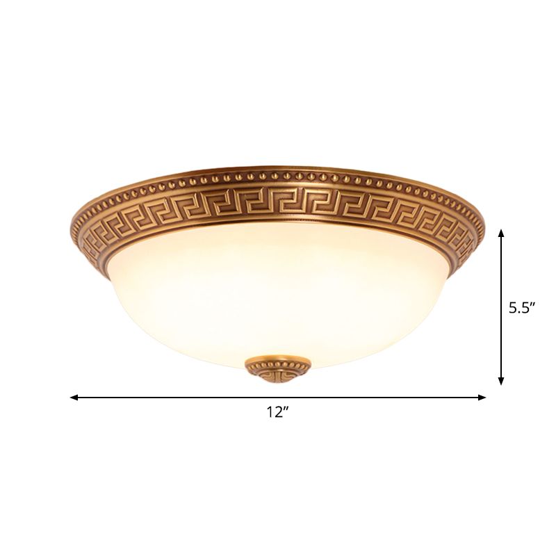 Cream Glass Bronze Flush Mount Light Flower/Leaf/Floral-Trimmed Bowl Traditional LED Ceiling Light Fixture, 12"/16" W
