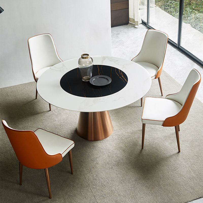 Glam Dining Round Table Sintered Stone Table with Metal Legs for Home