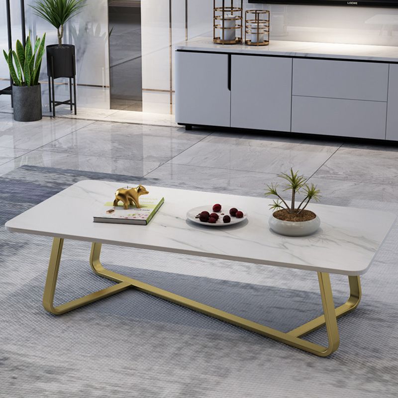 Glam Stop Top Coffee Table with Iron Cross Legs for Living Room