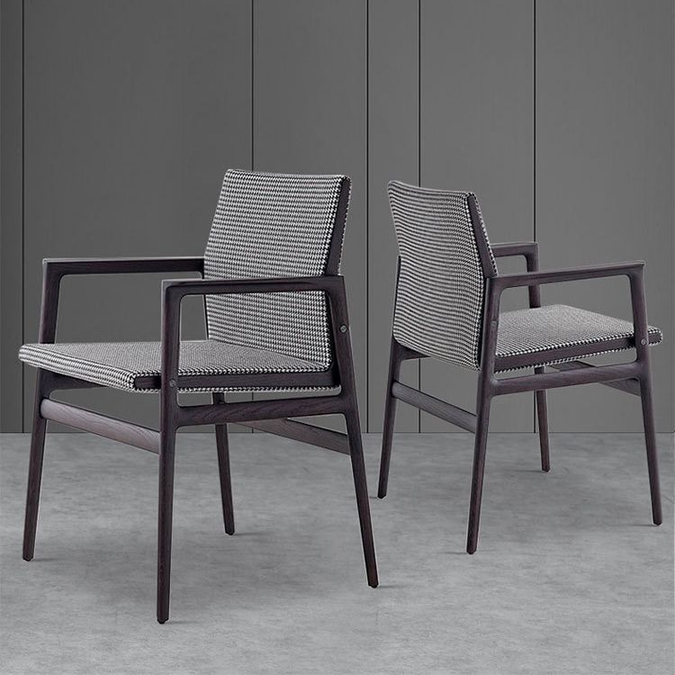Traditional Style Ash Wood Chairs Solid Back Arm Dining Room Chair Set