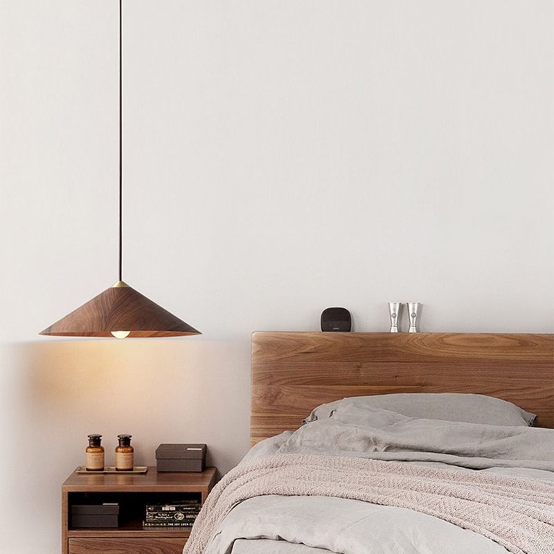 Moderne eenvoud 1 hoofd hangende licht houten kegel hanglamp voor eetkamer