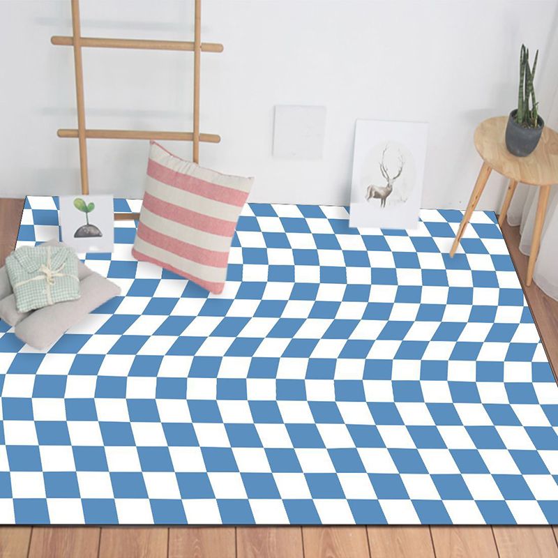 White Modern Rug Polyester Simple Plaid Pattern Rug Non-Slip Backing Rug for Living Room