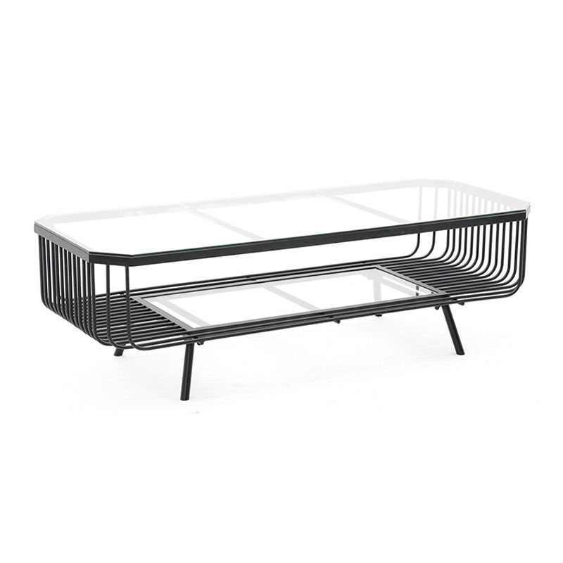 Modern Frame Coffee Table Rectangular Glass Top Cocktail Table for Home