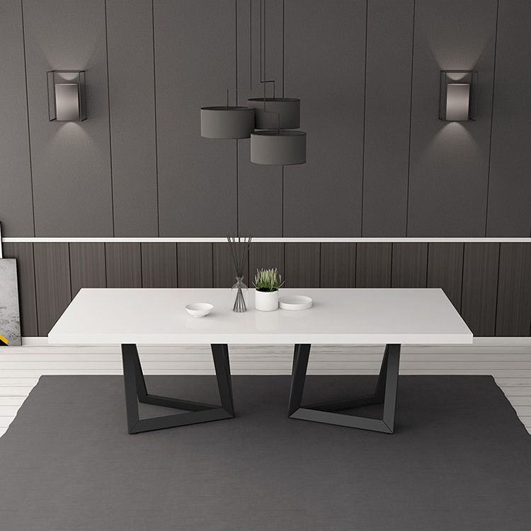 Mesa de comedor rectangular de estilo industrial, mesa fija con tapa blanca y madera maciza
